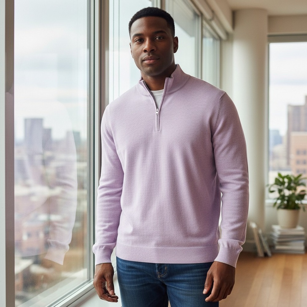 Peter Millar‎ Crown Crafted Cashmere Silk Quarter Zip Sweater Lavender  XL NEW